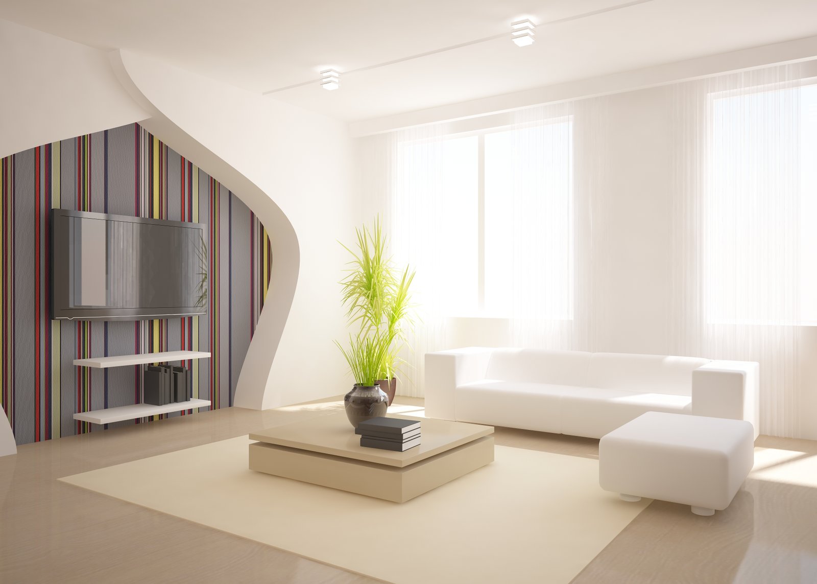 Bright residential living room with large windows